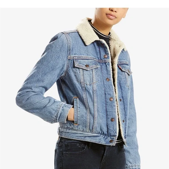 Levi's Blue Jean Jacket with Cream Sherpa Lining - Picture 1 of 6